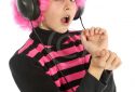 Young girl listening music and dancing Hip hop