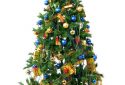 Christmas tree with decoration, Christmas ball and gifts.