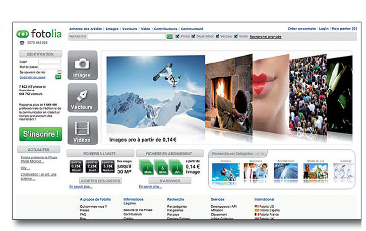 Site web Fotolia, banque d'images pro à partir de 1 €