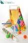 champagne and party with paper ribbon, confetti, ball blowers and party hats