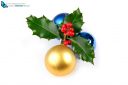 Christmas decoration with holly and blue and golden balls