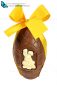 big chocolate egg with yellow ribbon and bow,  Easter bunny, isolated on white